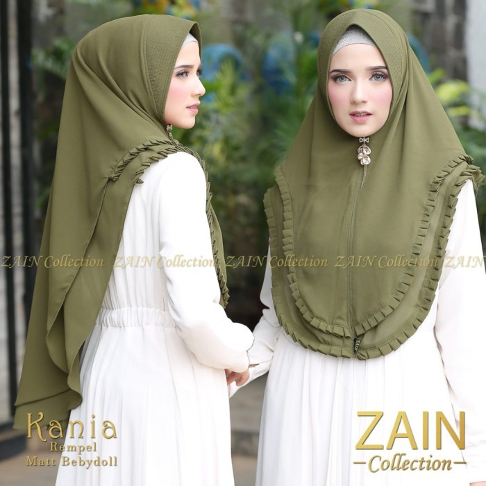 Kania Khimar Instan Syari Polos Ceruty BabyDoll 2Layer Zain Collection - Army