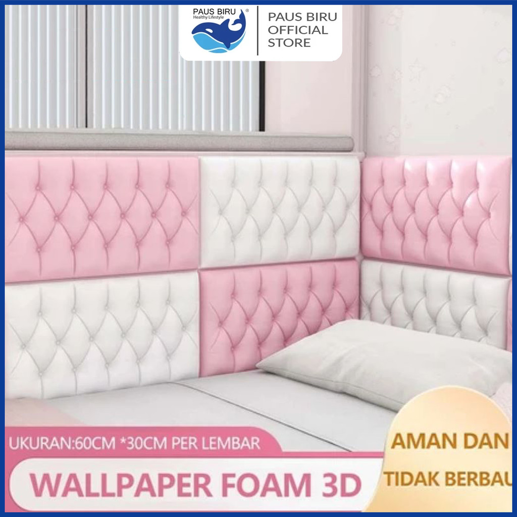 Paus Biru - Wallpaper 3D Foam Headboard Bed Wallfoam Empuk Kedap Suara Tahan Air