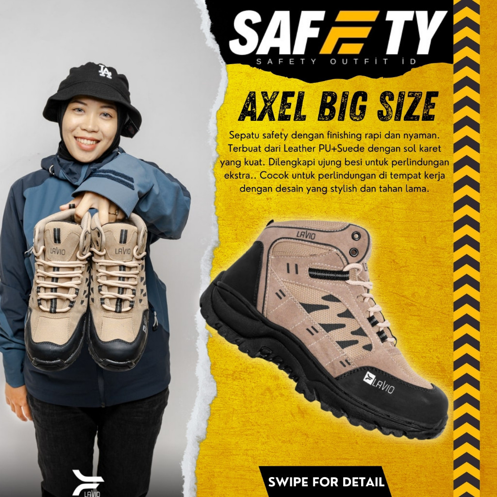 Lavio Axel Sepatu Safety Pria Ujung Besi Size 44 45 46 Sepatu Outdoor Hiking Gunung Adventure Proyek