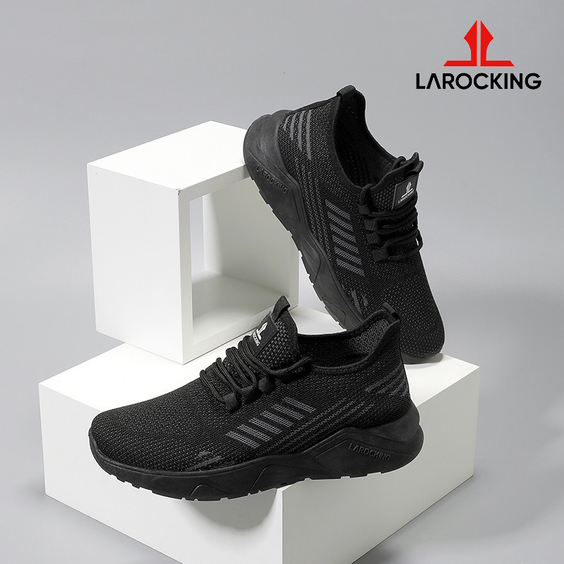 CUCI GUDANG Larocking - Owen Hitam Polos Abu Muda Sepatu Sneakers Running Gym Shoes