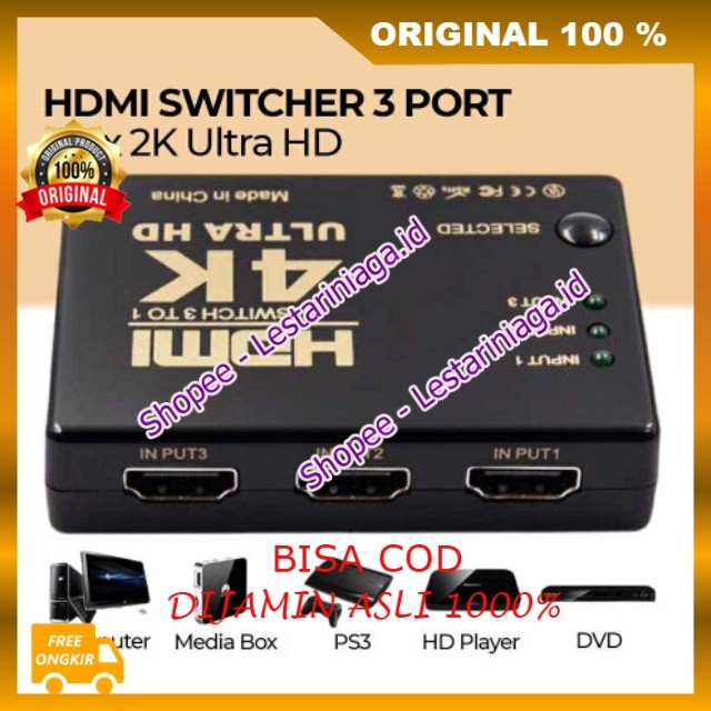 HDMI Switcher 3 Port 4K Switcher HDMI - Hdmi Switcher 3 Port Ultra HD 4K With Remot ORIGINAL