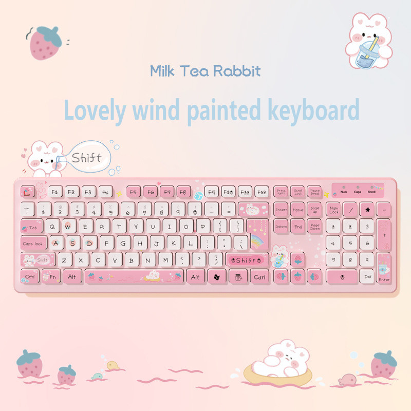 Kawaii wired keyboard milk tea rabbit cute pink cute chocolate wired keyboard girls keyboard creativ