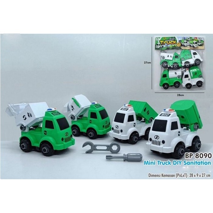 Mainan Anak Mini Truck DIY Sanitation - Set Isi 4 PCS dengan Obeng