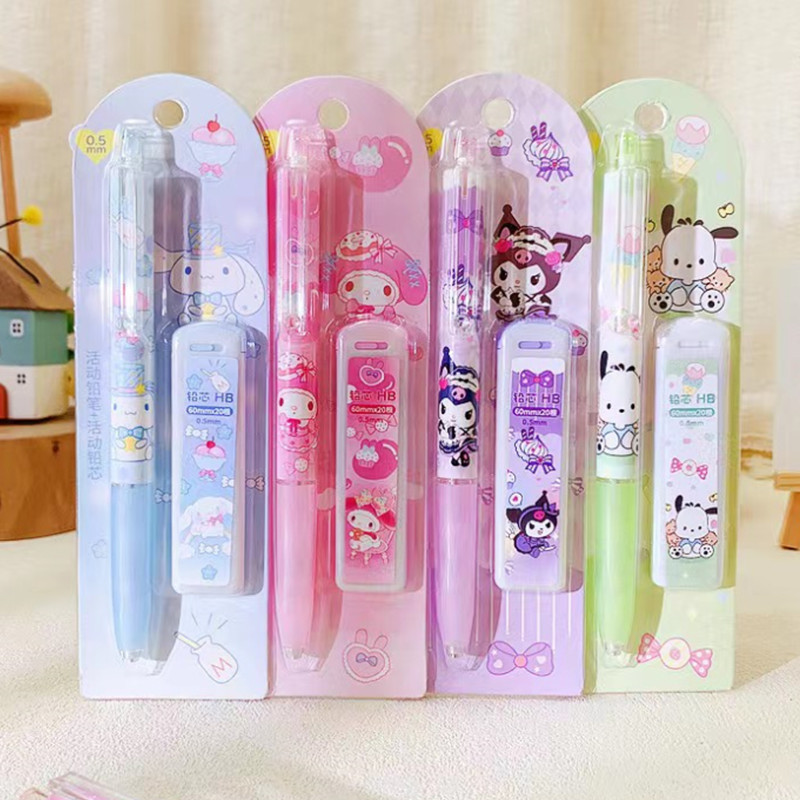 

4Pcs/Set Sanrio Melody Kuromi Cinnamoroll Pochacco Mechanical Pencil 0.5mm Press Pencils Office Students Stationery Kids Gifts