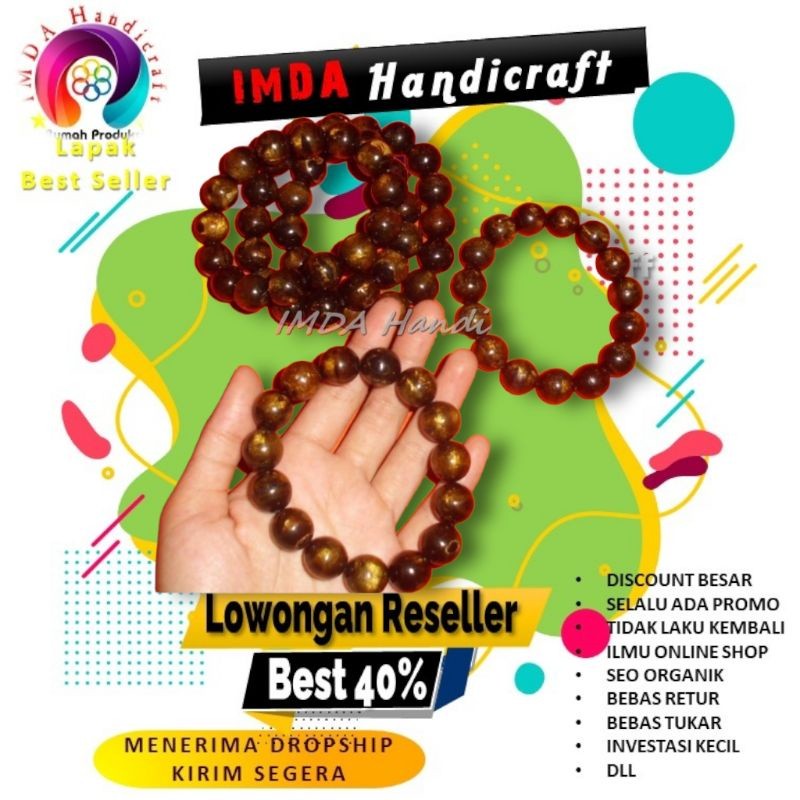 IMDAHANDICRAFT Gelang Akar Bahar Mas  Tali Arus Gold Coral Ukuran 16 mm - kode GABTGC16