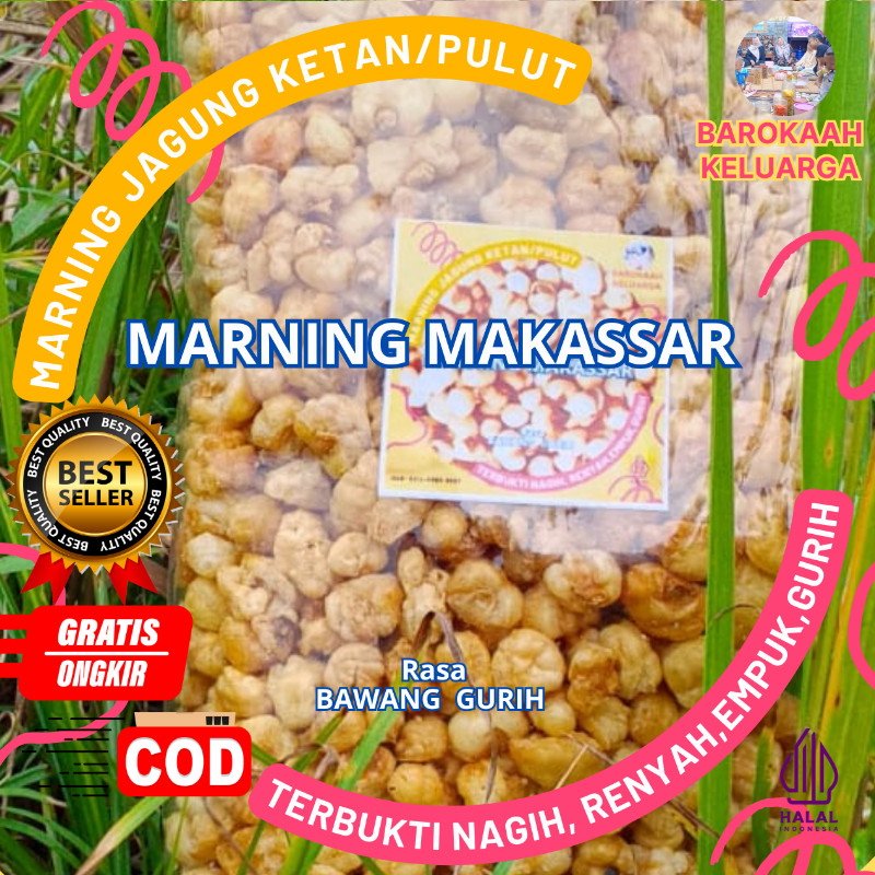 

MARNING SULTAN SUPER SUPER DUPER EMPUK RENYAH GURIH jagung ketan putih Super Premium khas makassar sangat cocok buat nyantai dan suguhan tamu terbuat dari jagung putih, rasa gurih asin bawang (500gr),renyah POLLLL