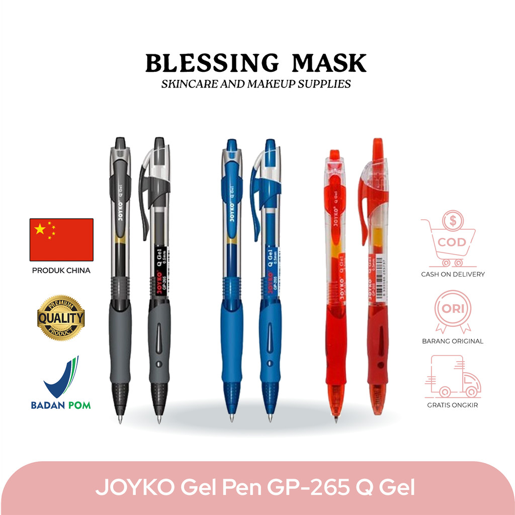 

JOYKO Gel Pen | Pulpen Pena Bolpoin Hitam Biru Merah Joyko GP-265 Q Gel - 0.5mm - Blessingmask ACC