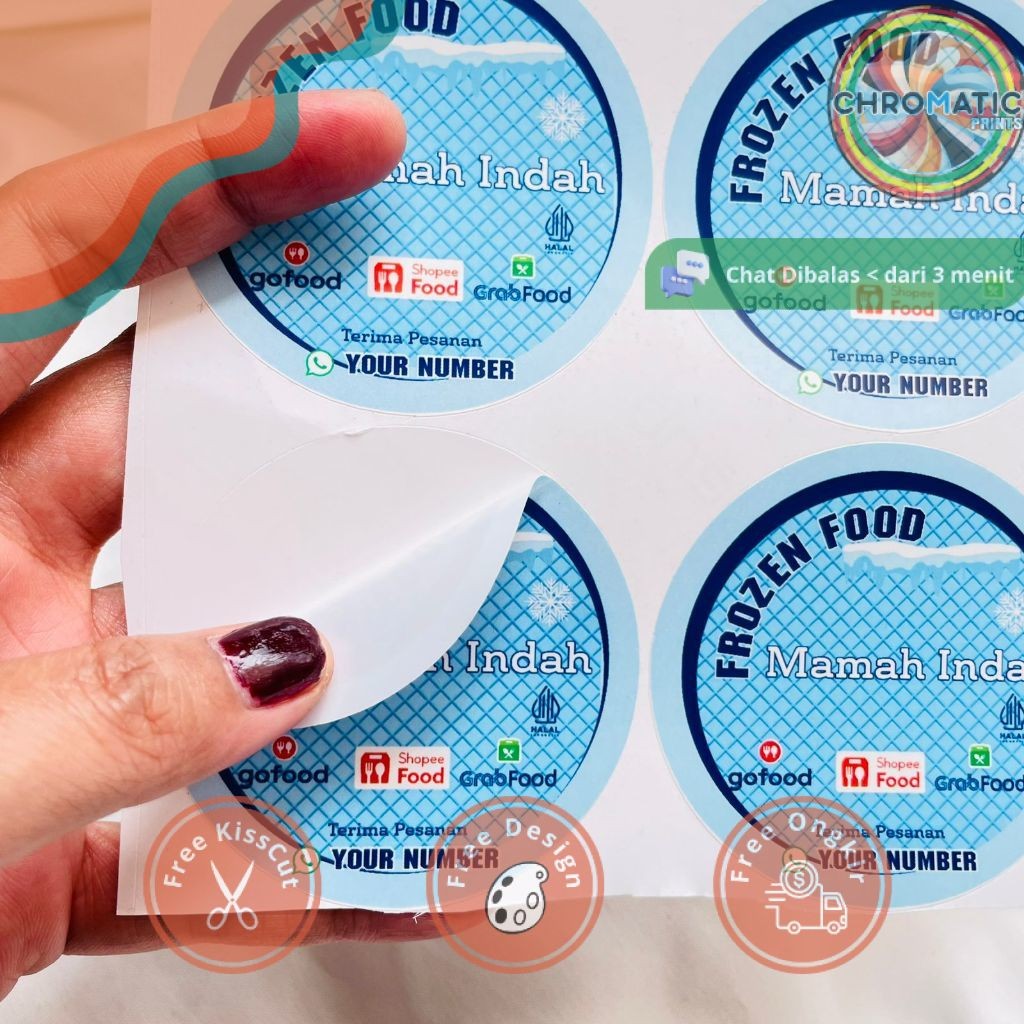 

chromatic 2-4 Label Bulat Sticker Print Vinyl Stiker Frozen Food Anti Air Stiker Makanan Beku