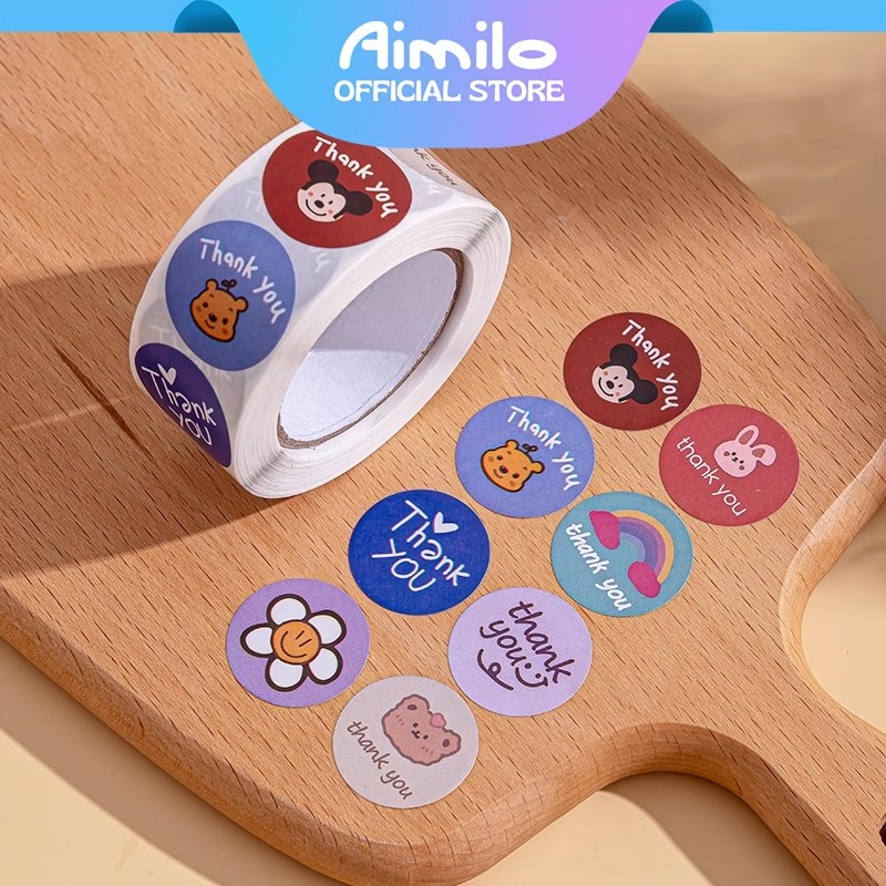 

[READY] Aimilo Sticker Thank You 500 Pcs/Stiker Terima Kasih Warna Self Adhesive Seal Label Roll Sticker Thank You Besar