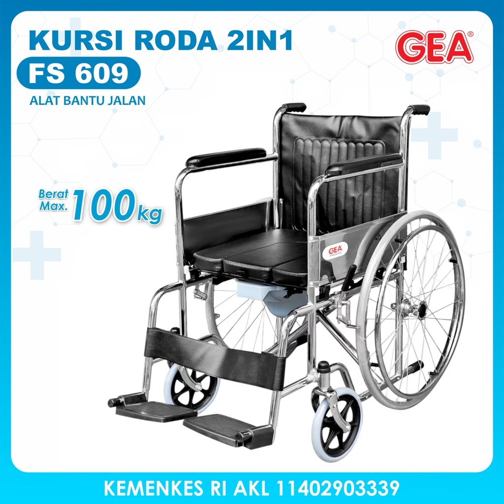 Kursi Roda 2in1 GEA FS609  Alat Penunjang Gerak Toilet Duduk FS 609
