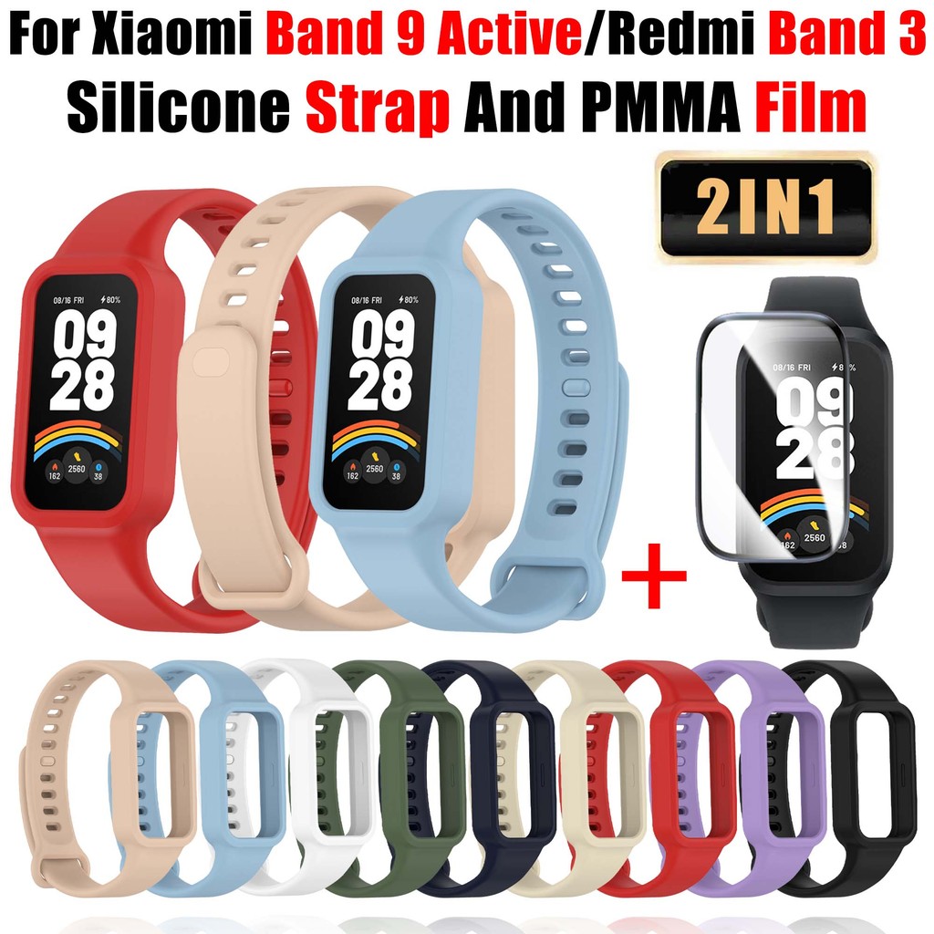 Silicone Strap And PMMA Screen Protector For Xiaomi MI Band 9 Active Redmi Band 3 Strap Wristband Re