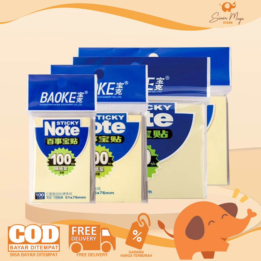 

BaoKe Sticky Notes 4 Color - Memo Tempel Serbaguna Isi 100 Lembar Murah