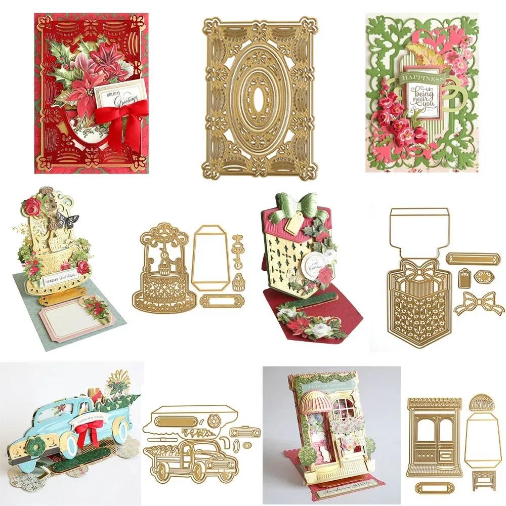 

Christmas Wishes 3D Concentric Truck Metal Cutting Dies Flower Shop Easel Craft Box Die For DIY Scrapbooking Craft Card Making