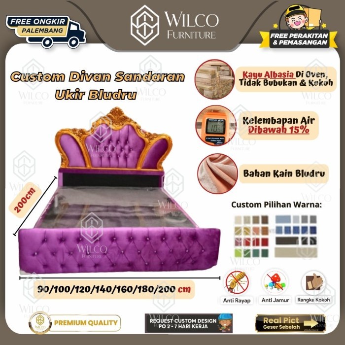 Custom Divan Sandaran Ukir Kain Bludru | Divan Sandaran Mewah | Custom Ranjang Tempat Tidur - 100x20