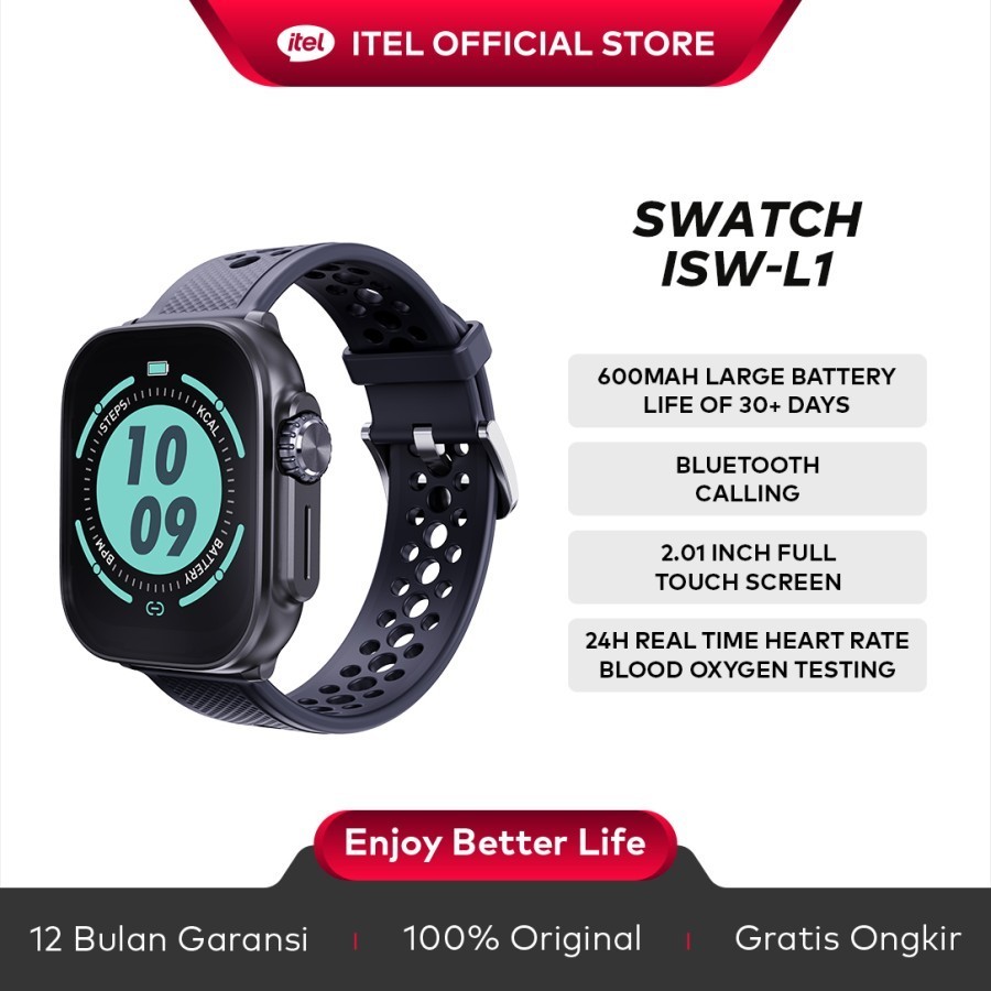 itel Smartwatch ISW-L1 | 2.01” HD Touch Screen | Bluetooth Calling | 30+ Days Battery | 24H Heart Ra