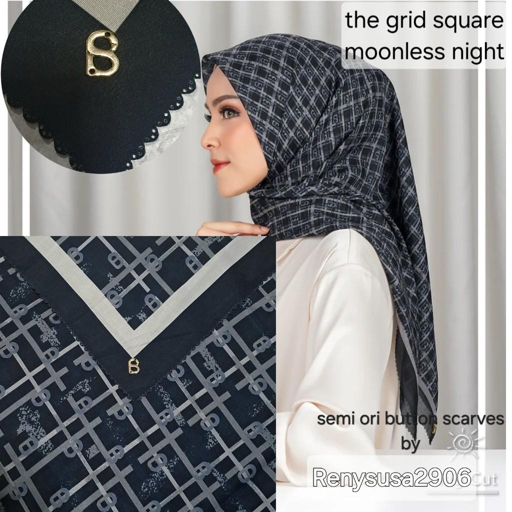 Lc titik 3 mirror/ kotak exlusive motif the grid square semi ori button scarves with metal logo B ba