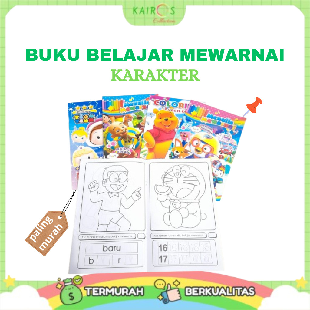 Buku Belajar Mewarnai Anak Aneka Motif Gambar Karakter Kartun