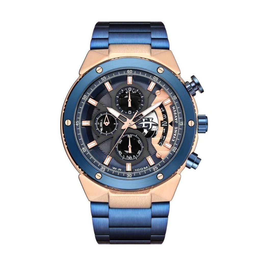 [ DISKON ] Evans Jayden Jam Tangan Pria 9562 Rantai Stainless Kaca Sapphire Water Resistant 10ATM