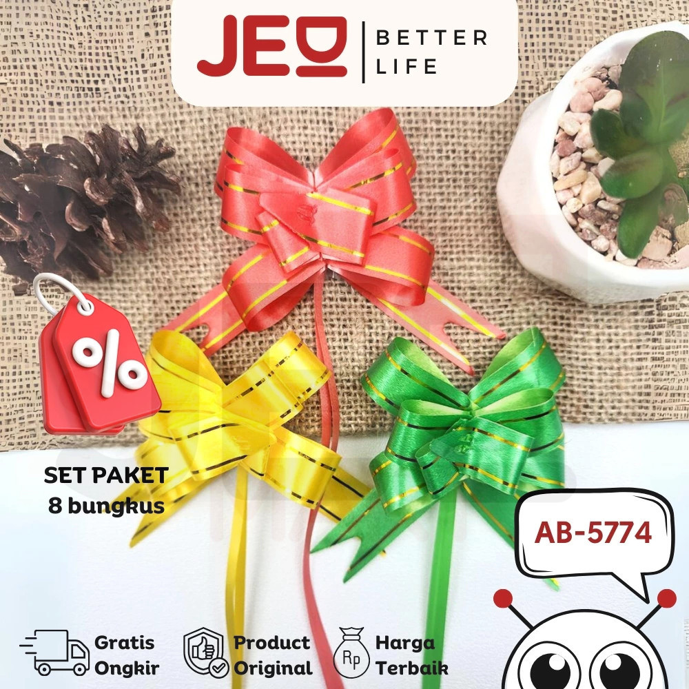 

(PAKET 8 Bungkus) isi 1600 Pcs Pita TARIK LIS EMAS 18 mm Serut Parcel Kado Souvenir GOLD STRIPE LACE 18 mm