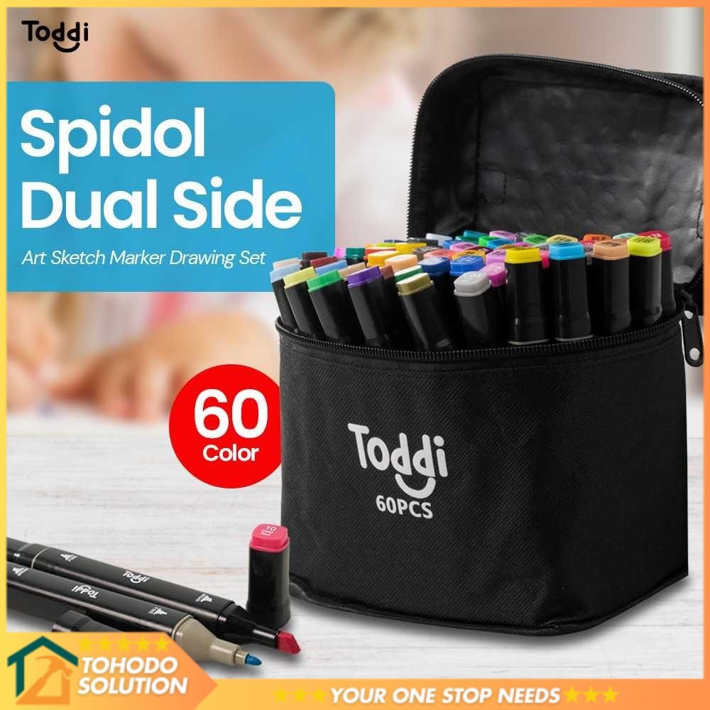 

Toddi Spidol Dual Side Fine Art Brush Pen Art Marker Set 60 Color - HL270