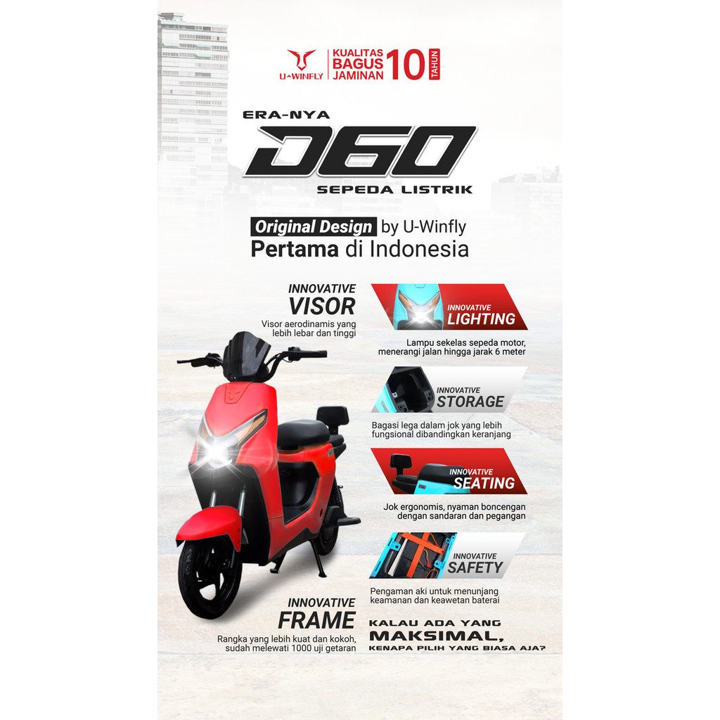 UWINFLY D60 Sepeda Listrik 450 Watt - Hitam