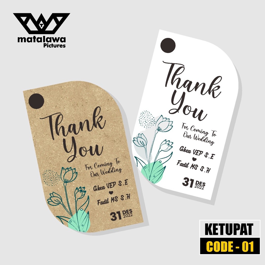 

Kartu Ucapan Souvenir Pernikahan Undangan Aestetic Kertas Rustic Craft Vintage Putih Ketupat Tali Rami Custom