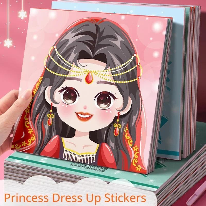 

Dress Up Stickers Girl Children's Toys Puzzle Beautiful Princess Makeup Change Sticker Book Paste Paper Painting Children