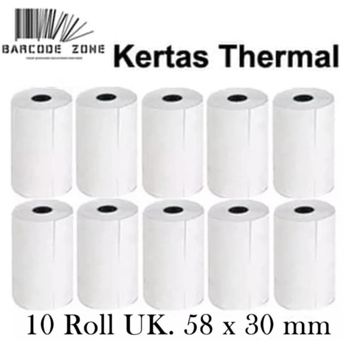 

KERTAS STRUK THERMAL 58x30mm - EDC / Kertas Printer Bluetooth Isi 10
