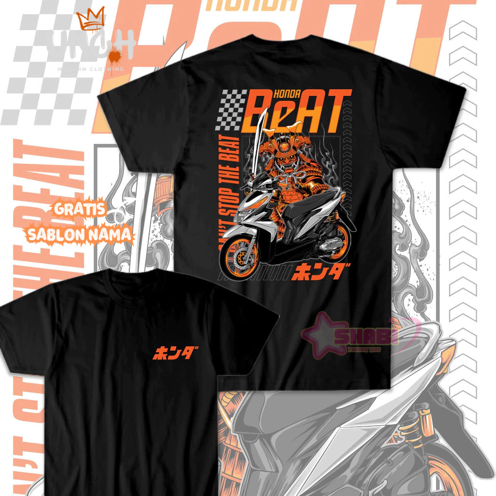 Baju Kaos Anak Gratis Sablon Nama - Kaos Anak Motor HONDA BEAT SAMURAI Shirt Racing Otomotif FTW COL