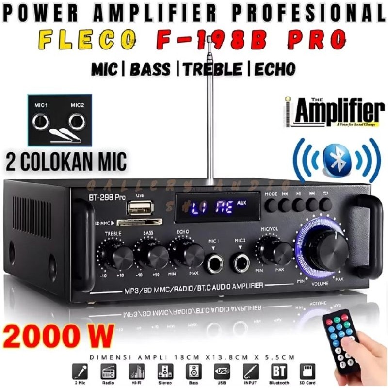 Paket Amplifier+mic2 amplifier bluetooth BT 198 pro