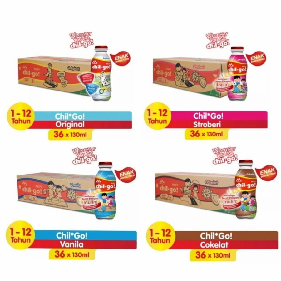 

Chil Go UHT Dari Morinaga Liquid 1 Karton Dus 36 Botol Susu Cair Rasa Coklat Vanilla Strawberry