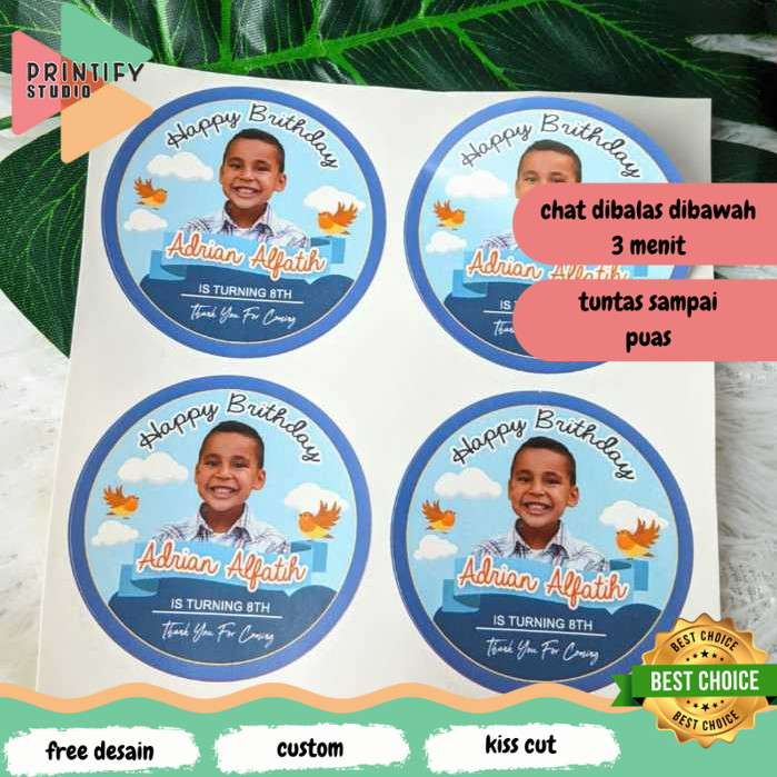 

Printify Sticker Bulat Kecil 2-4 Ulang Tahun Anak Stiker Ultah Free Design Template Birthday Chromo