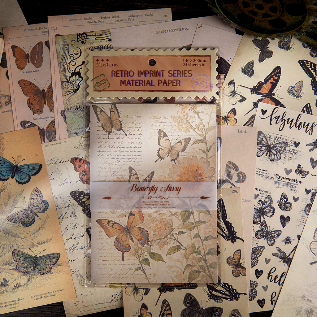 

Mr. Paper 6Style 24Pcs/pac Vintage Printed Material Paper for DIY Handbook Journal Phone Case Glass Mug Calendar Decoration