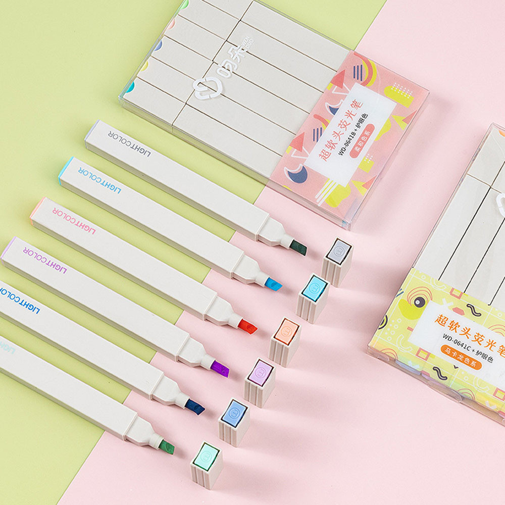 

6pcs/set Highlighter Pen Set School Note Taking Marker Pen Large Capacity Soft Head Marking Student Art Highlighter Pen