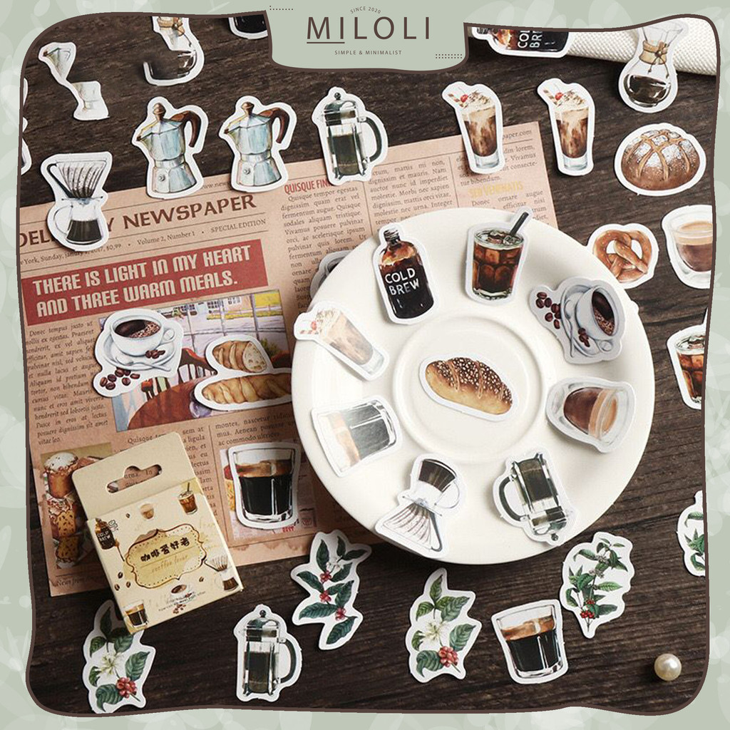 

[MILOLI] 46Pcs COFFEE LOVER Deco Sticker DIY Scrapbook Stiker Jurnal Dekorasi Diary Kotak - B0515