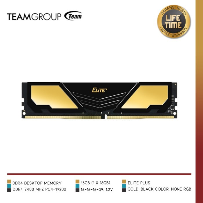 TEAM TPD416G2400HC1601 | ELITE PLUS 16GB DDR4 2400MHz CL16 Desktop Memory