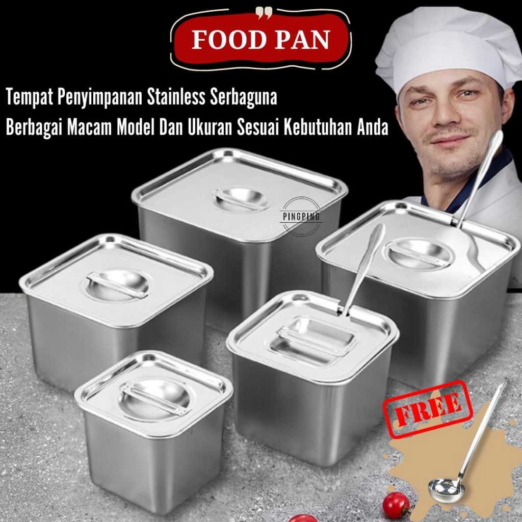 

New Box souce Stainless Steel Persegi + Tutup / Food Container Saus Stainless / Food Box Kontainer Stainless / Tempat Penyimpanan Stainless / Wadah Bumbu dan Saus / Food Storage Box Stainless Type 12cm/14cm/16cm/18cmPremium