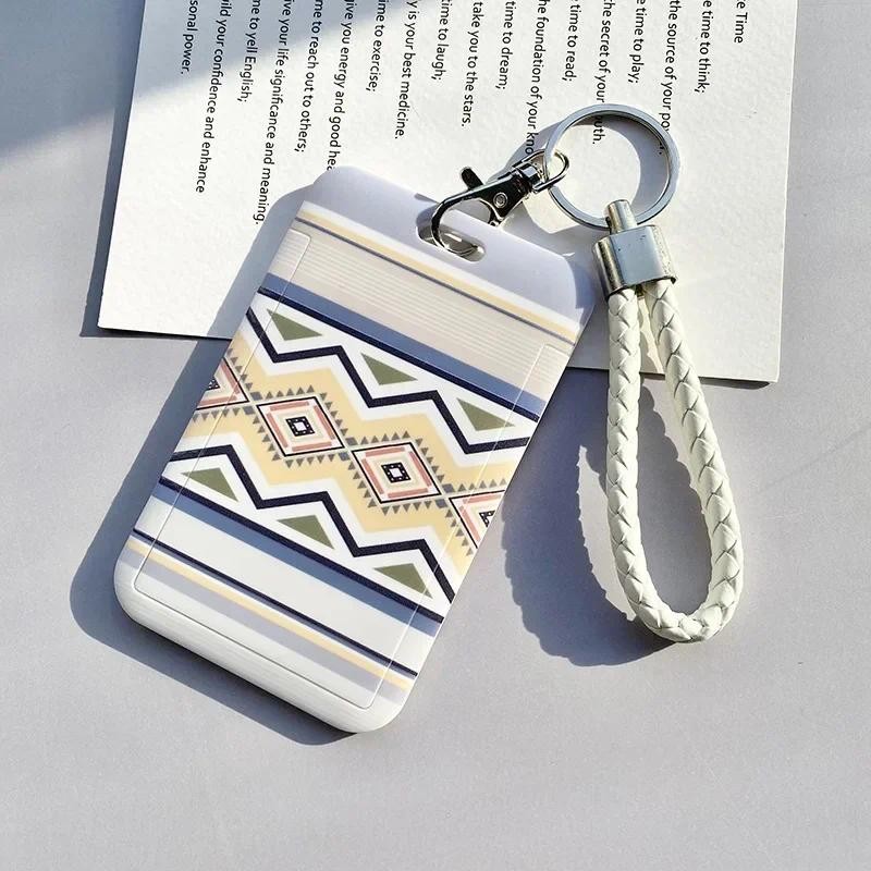 

Student School Bus ID Card Sleeve Holder Key Chain Korean Cute Geometric Boy Girl Female Credit Card Cover Case