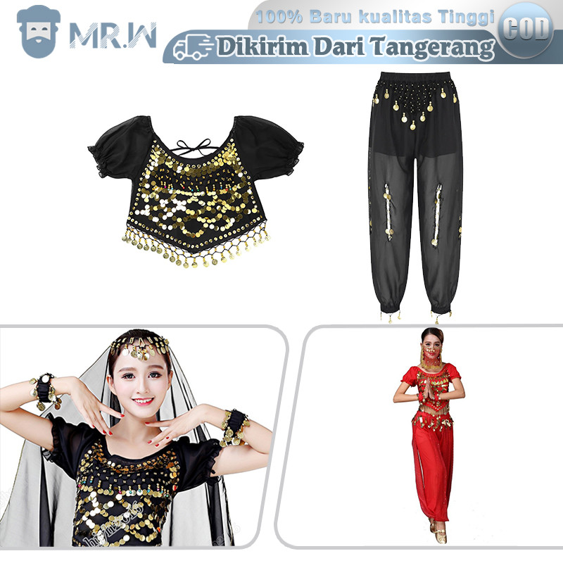 Wanita Kostum Belly Dance Sifon Baju Atasan Tari Perut Baju Atasan Tari Perut India Celana Aladin Be