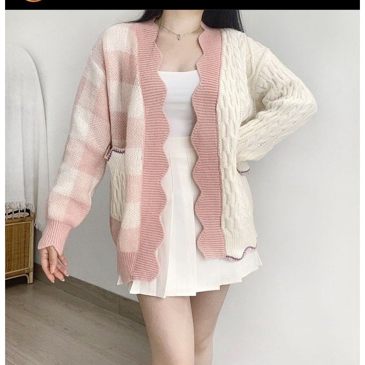 Baju Korea / Fluor.Inc - Cardigan Rajut Wanita Oversize Premium / Cardigan Rajut Wanita Combi Cable 