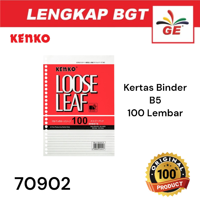 

KENKO LOOSE LEAF B5 LL 100 2670 Kertas Binder ( 100 Sheet / 100 Lembar ) - 70902
