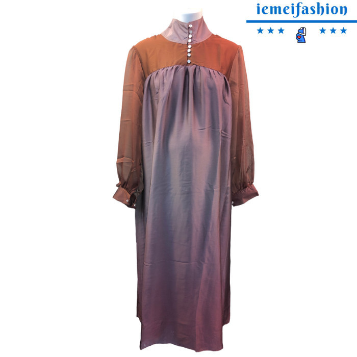 Dress Gaun Hijab Muslim Hamil - Coklat Ungu, all size