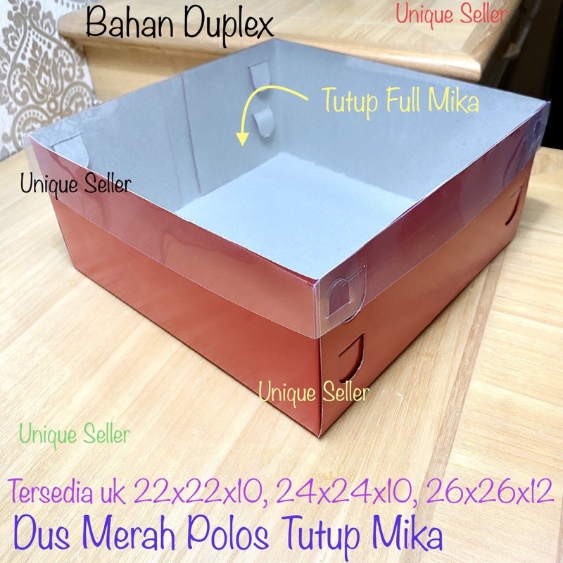 

[Isi10] Dus MERAH POLOS Tutup MIKA 22x22x10 24x24x10 cm / Dus Box Kotak Nasi Merah Uk 22x22 24x24 cm / Dus Box Kotak Kue Tart 22x22x10cm 24x24x10cm / Dus Box Kotak Hampers Uk 22 24 / Dus Box Kotak Puding Pudding