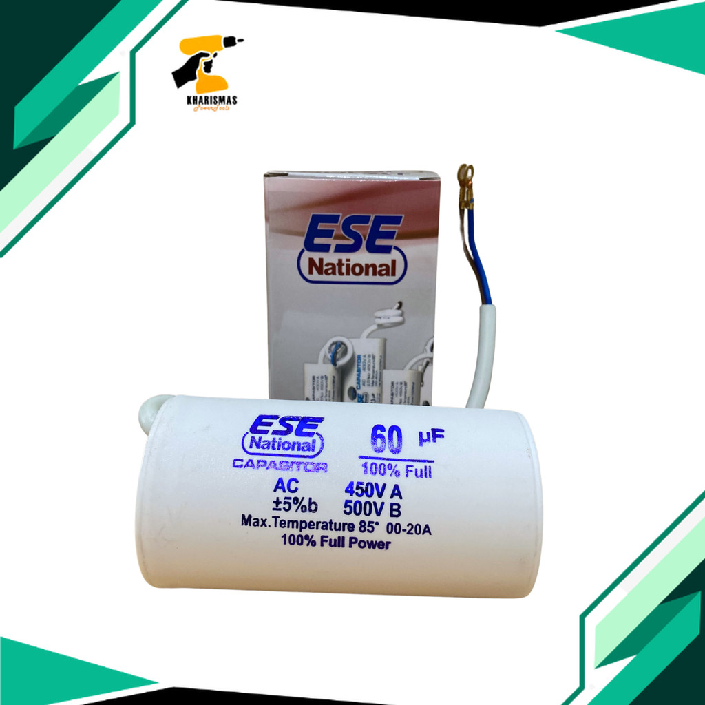 CAPASITOR BULAT KABEL 60UF ESE NATIONAL – SPAREPART MESIN POMPA AIR / MOTOR LISTRIK / AC