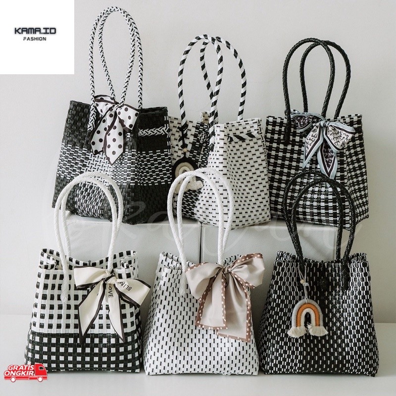 Anyaman Terkini / TAS ANYAMAN MONOCHROME Tas Jali Tas Jaly Tas Anyaman Plastik Premium