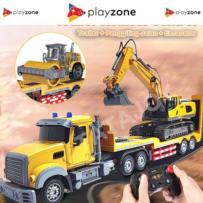 Mainan Mobil Remote Control Set Mainan Trailer Besar RC 11 Channel Truk Trailer & 11 Channel Excavat
