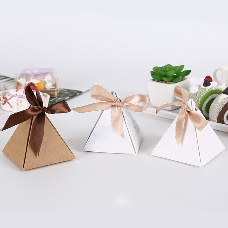 

25/50pcs Triangle Marbling Chocolate Candy Box Gifts Box Baby Shower Packaging Birthday Christmas Party Favor Wedding Decoration