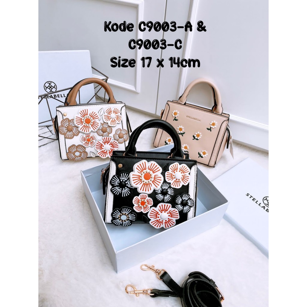 C9003 Stellabella Tas Selempang Wanita Fashion Sling Bag Sun Flowers Daisy Embroidery Women Shoulder