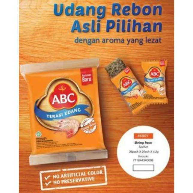 

Terasi Udang ABC sachet @ 4,2g per pak isi 20