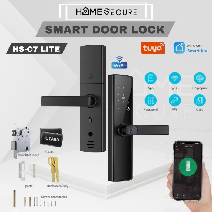 HOMS Kunci Pintu Digital Sidik Jari Smart Door Lock Finger Print Tuya / Smartlock Handle Pintu Sidik